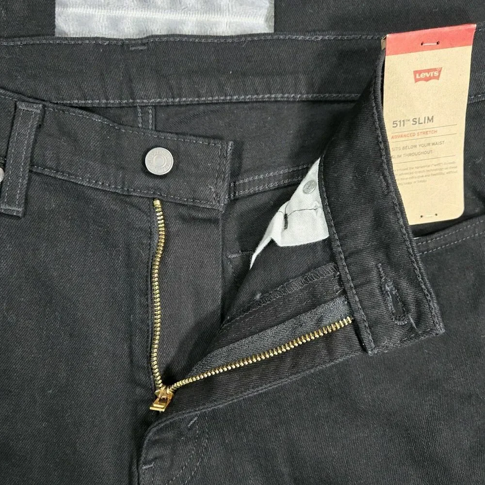 Levi's 511 Slim Jeans Mens 36x30 Black Advanced Stretch Slim Fit NWT
